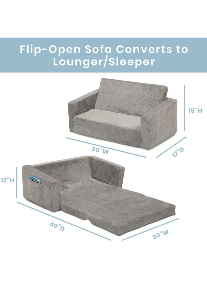 Delta CHILDREN Serta Perfect Extra Wide Convertible Sofa To Lounger  Comfy 2-In-1 Flip Open Couch Sleeper For Kids  Grey - Image 3