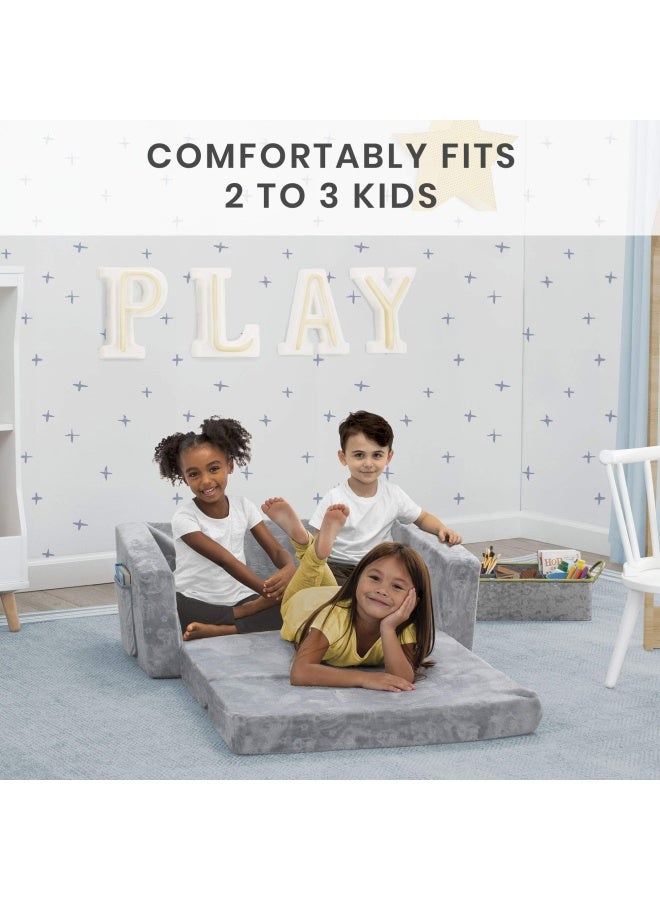 Delta CHILDREN Serta Perfect Extra Wide Convertible Sofa To Lounger  Comfy 2-In-1 Flip Open Couch Sleeper For Kids  Grey - Image 4