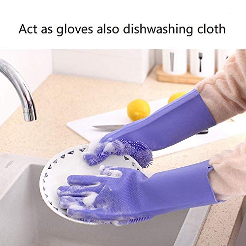 HomeFast Magic Dishwashing Gloves with Scrubber, Silicone Cleaning Gloves for Wash Dish,Kitchen, Bathroom (Purple) - Image 2
