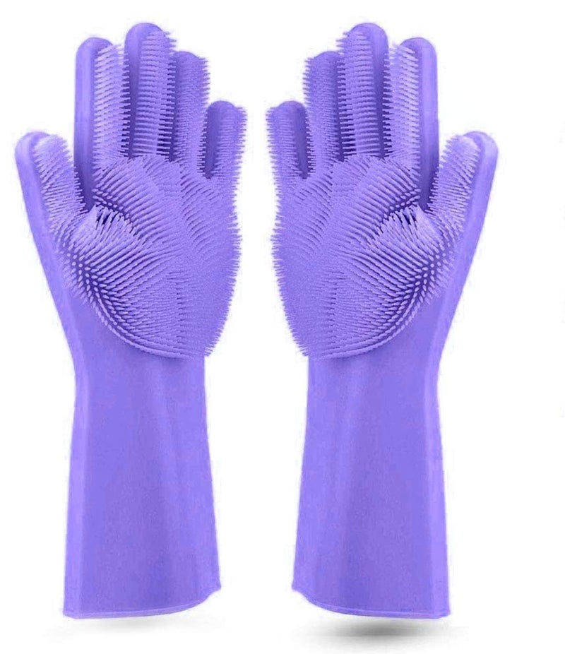 HomeFast Magic Dishwashing Gloves with Scrubber, Silicone Cleaning Gloves for Wash Dish,Kitchen, Bathroom (Purple) - Image 1