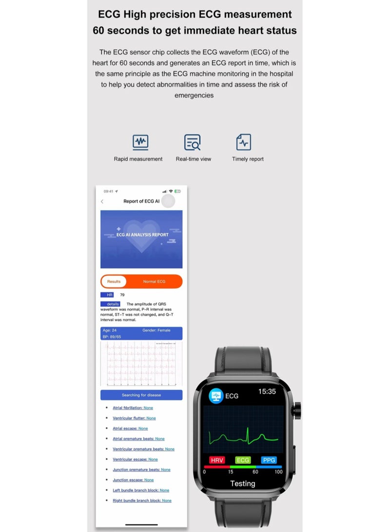 AROAQ New Blood Lipids Uric Acid Blood Glucose Smart Watch Men ECG+PPG Fitness Tracker Clock Heart Rate Bluetooth call Smartwatch - Image 5