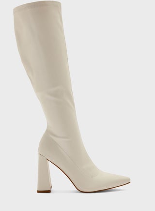 Cream Slouch High Heel Boots