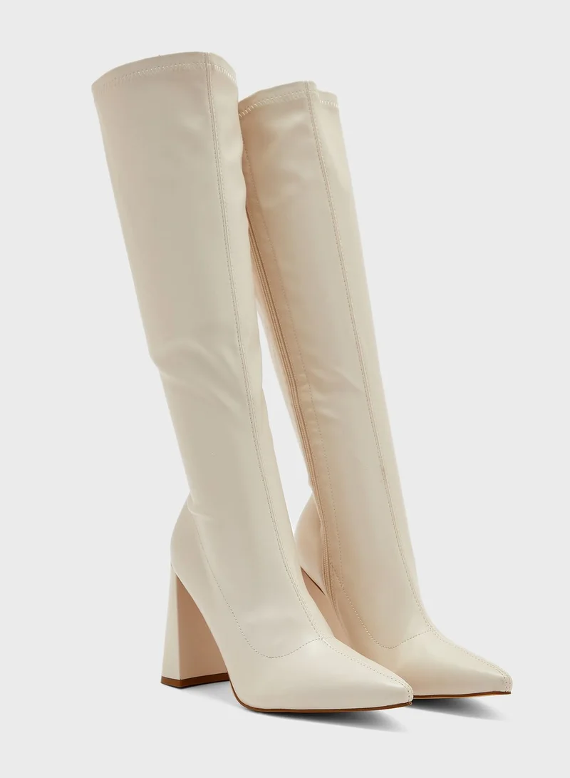 Ginger Cream Slouch High Heel Boots