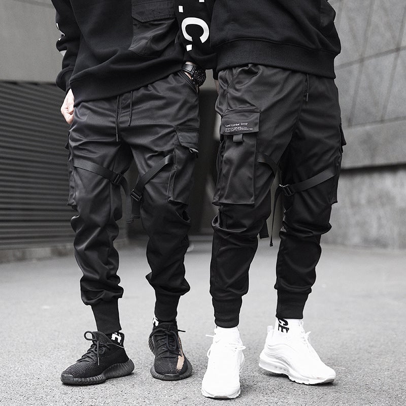 Generic Hong Kong Tide Youth Leg Pants Mens Tide Brand Functional Tactical Paratrooper Cargo Pants Yuppie Casual Student Slim-fit Leg Pants Black
