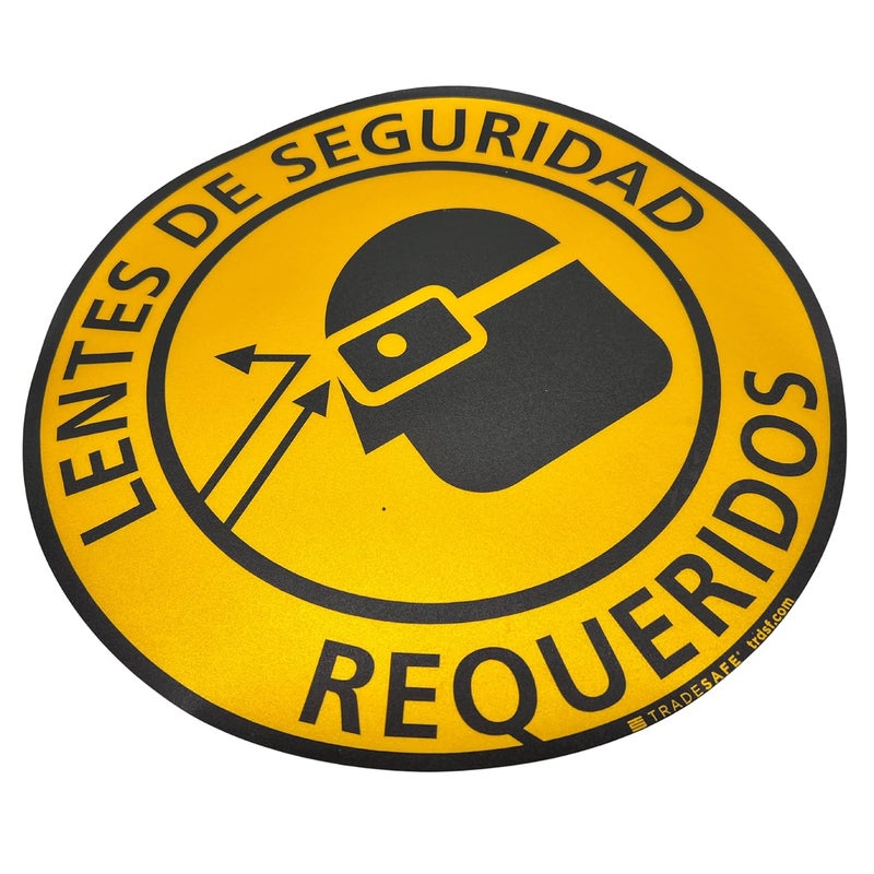TRADESAFE Spanish Safety Glasses Required Anti-Slip Floor Sticker - Lentes de Seguridad Requeridos Caution Sign, Peel and Stick Adhesive Vinyl Sign, ANSI-Compliant, 17” Diameter Round Sticker - Image 4