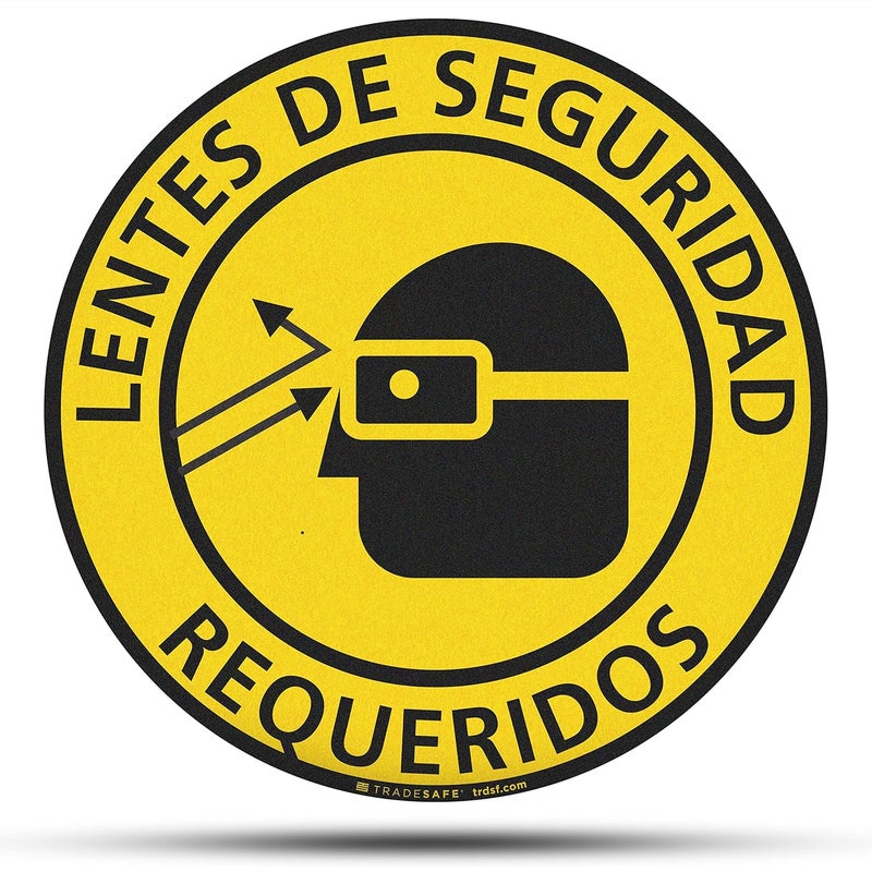 TRADESAFE Spanish Safety Glasses Required Anti-Slip Floor Sticker - Lentes de Seguridad Requeridos Caution Sign, Peel and Stick Adhesive Vinyl Sign, ANSI-Compliant, 17” Diameter Round Sticker - Image 1