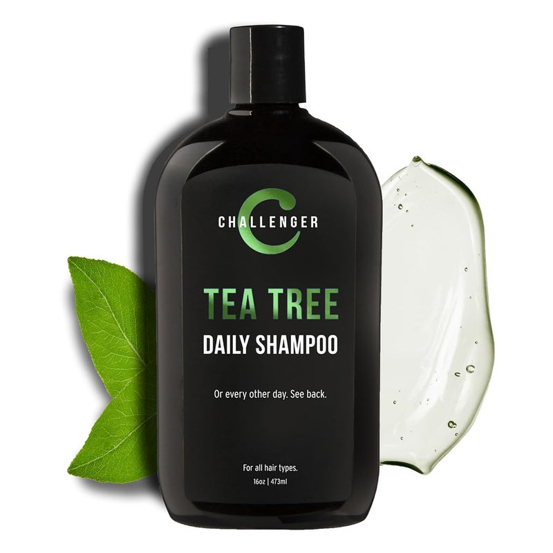 Challenger Tea Tree Shampoo  Mens Shower Product  For Itchy  Dry Scalp  Removes Dirt  Oils  Sulfate Free  Argan Oil Biotin Keratin  16oz