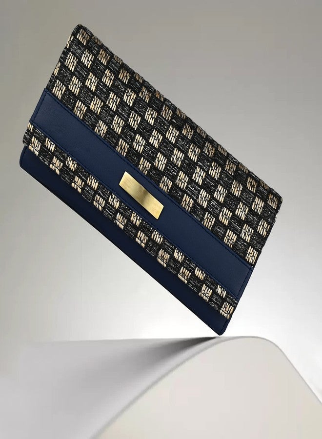 ALSU Women's Trendy Blue Hand Clutch Wallet Jute with Phone Pocket Card Holder (IRF-011blu) - Image 2