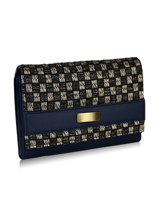 ALSU Women's Trendy Blue Hand Clutch Wallet Jute with Phone Pocket Card Holder (IRF-011blu) - Image 1