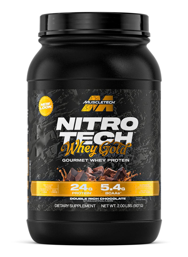 MuscleTech Nitro Tech 100% Whey Gold Peptides & Isolate Primary Source - 24g Protein - 5.4g BCAAs - 4g Glutamine & Precursor - Double Rich Chocolate Flavor - Dietary Supplement - Net Wt 2.00 lbs (907g) - Image 1