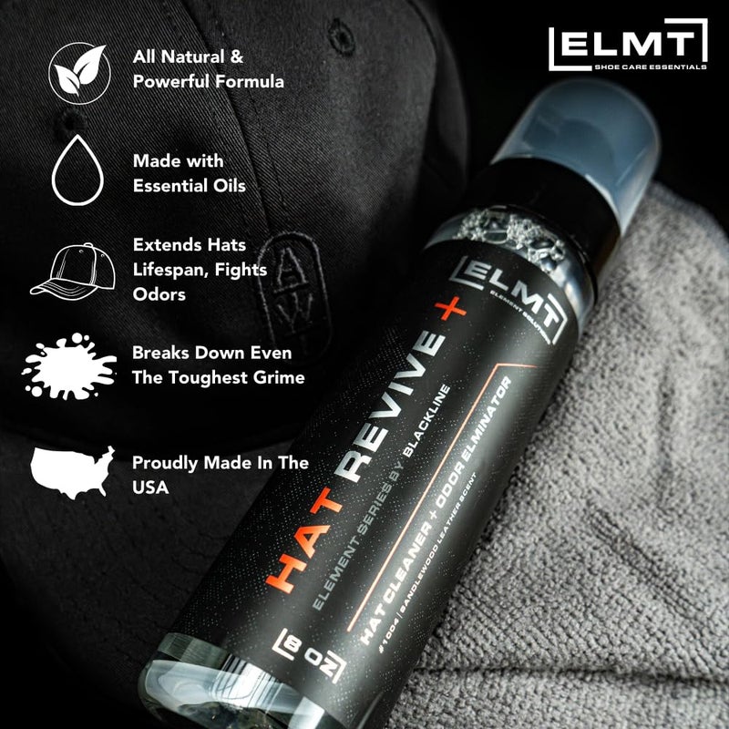 Blackline ELMT Hat Cleaning Kit â€” Quick-drying, US-Made, Cleans 50+ Hats â€” Hat Cleaner for Baseball Caps of all Materials Cotton, Wool, Leather, Felt and more (8oz Solution, Deodorizer, Towel & Brush) - Image 3