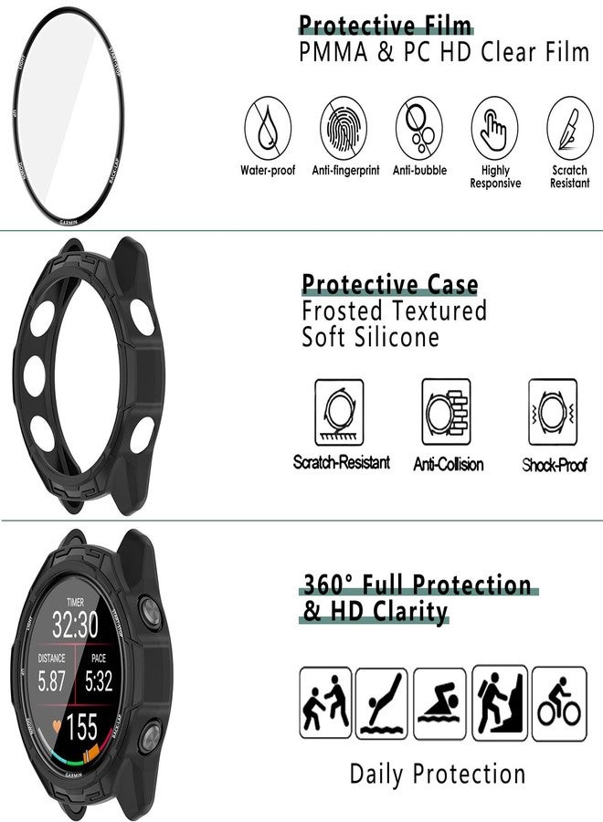 Msvueioe [1+4 Pack] Case with PMMA Screen Protector Compatible with Garmin Forerunner 970 47MM, Bumper Full Coverage Protective Soft Cases Face Cover for Forerunner 970 47MM - Image 3