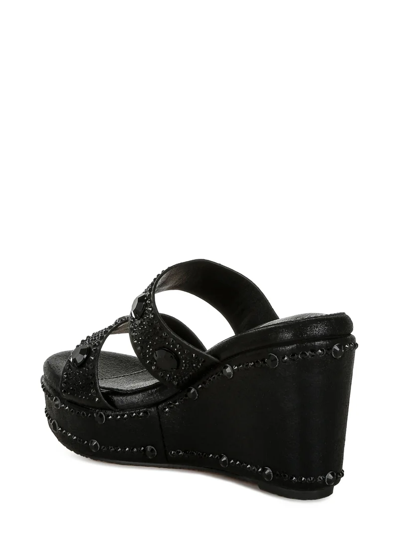 London Rag Rhinestone &amp; Diamante Wedge Sandals in Black
