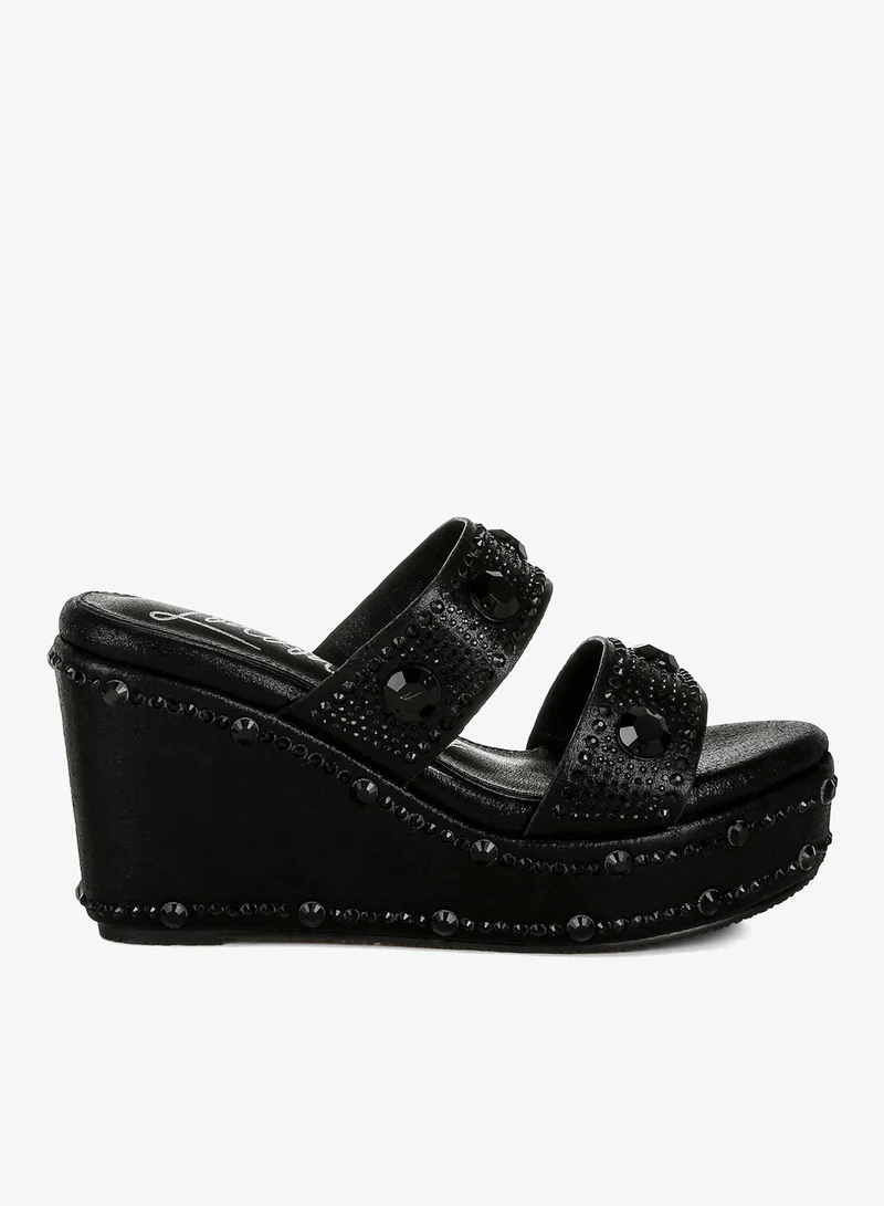 London Rag Rhinestone &amp; Diamante Wedge Sandals in Black