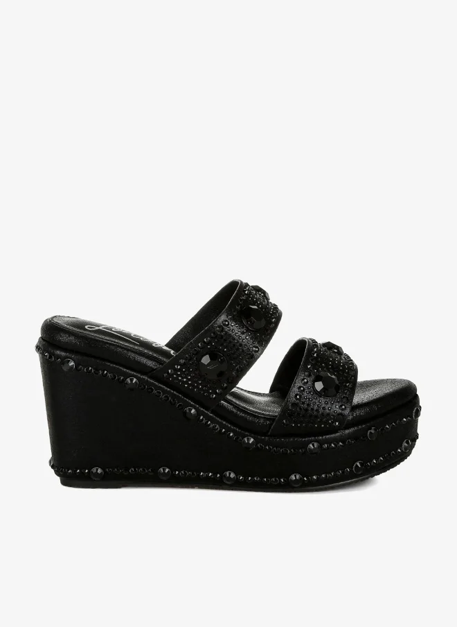 London Rag Rhinestone &amp; Diamante Wedge Sandals in Black