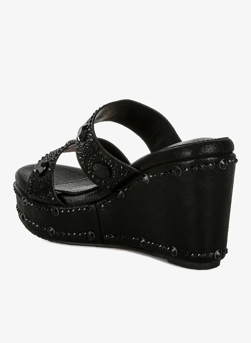 London Rag Black Rhinestone & Diamante Wedge Sandals in Black for Women | Best Price UAE