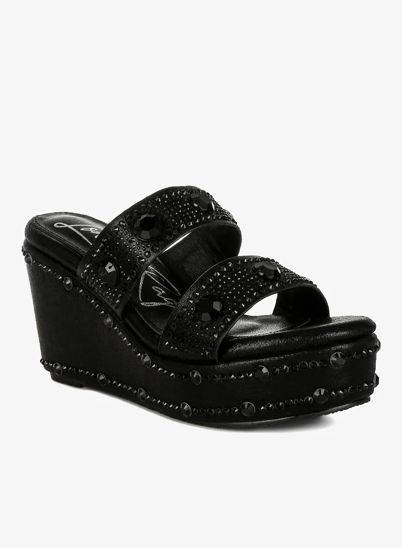 London Rag Rhinestone &amp; Diamante Wedge Sandals in Black