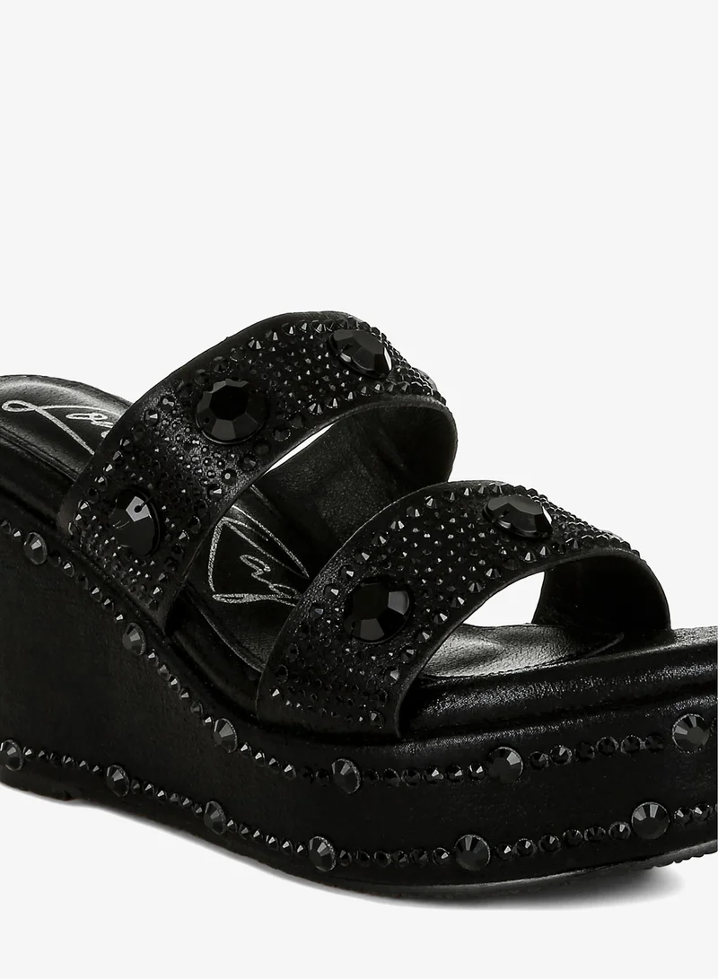 London Rag Black Rhinestone & Diamante Wedge Sandals in Black for Women | Best Price UAE
