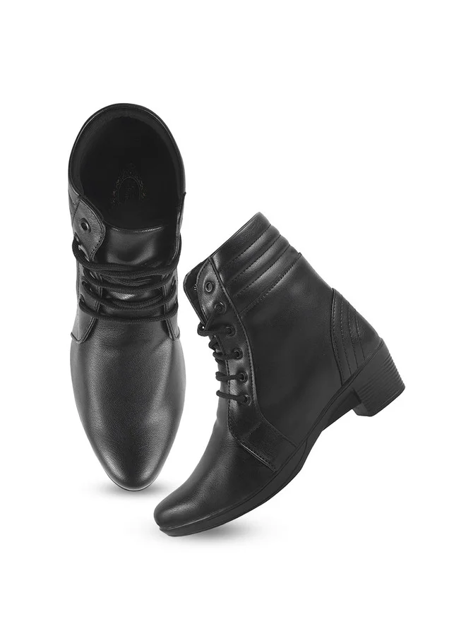 شوتوبيا Shoetopia Women's  Ankle-Length Lace-Up Boots with Low Block Heel – Comfortable Faux Leather Casual Booties for Daily