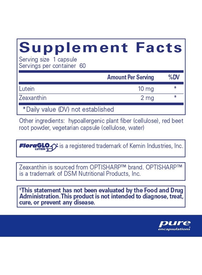 Pure Encapsulations مكمل غذائي لوتين/زياكسانثين من بيور إنكابسوليشنز لدعم الرؤية - 60 كبسولة - Image 2