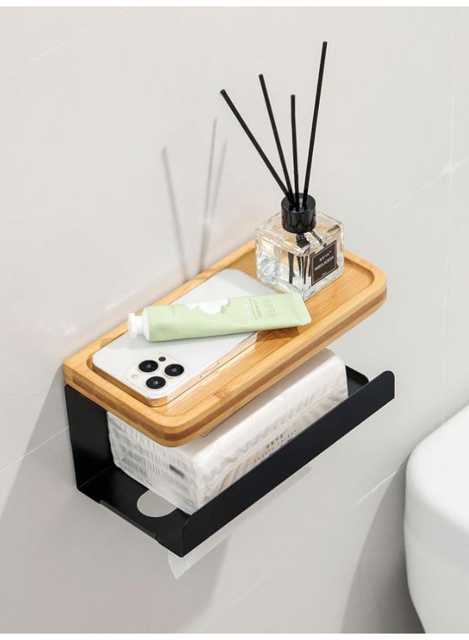 Toilet Paper Holder Wall Mount, Bathroom Tissue Holder With Shelf, Toilet Paper Roll Holder For Bathroom（BC-066-Black） - Image 1