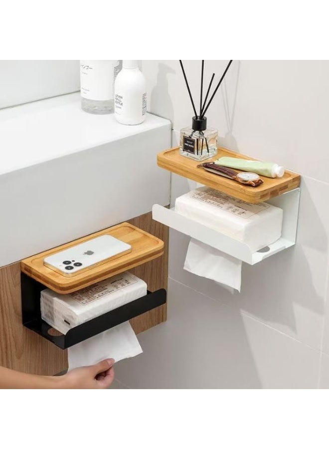 Toilet Paper Holder Wall Mount, Bathroom Tissue Holder With Shelf, Toilet Paper Roll Holder For Bathroom（BC-066-Black） - Image 2