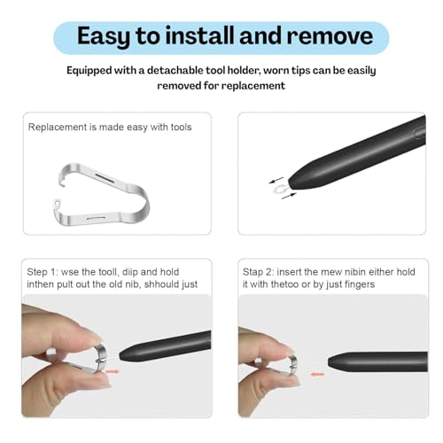 Flavizo Stylus Nib Replacement Set – 10 Pack (5 Black + 5 White) with 2 Clips | Precision Metal Stylus Tips | Replacement Nibs for Samsung Galaxy Tab S7 FE, S8+, S9, S23 Ultra & Note 10 S Pen - Image 4