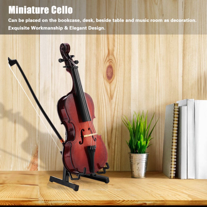 Miniature Cello Model: Basswood Craftwork With Surface Painting - Exquisite Real Cello Replica With Stand And Black Case for Home Decoration, Christmas Or Birthday Gift For Musicians Or Kids - Image 2