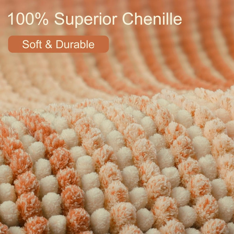 BSICPRO Large Bathroom Rugs  Bath Mat Rug for Bathroom Non Slip 20 x 47 Inches Water Absorbent Chenille Bathroom Floor Mats Machine Washable (Pumpkin Orange and Cream) - Image 1