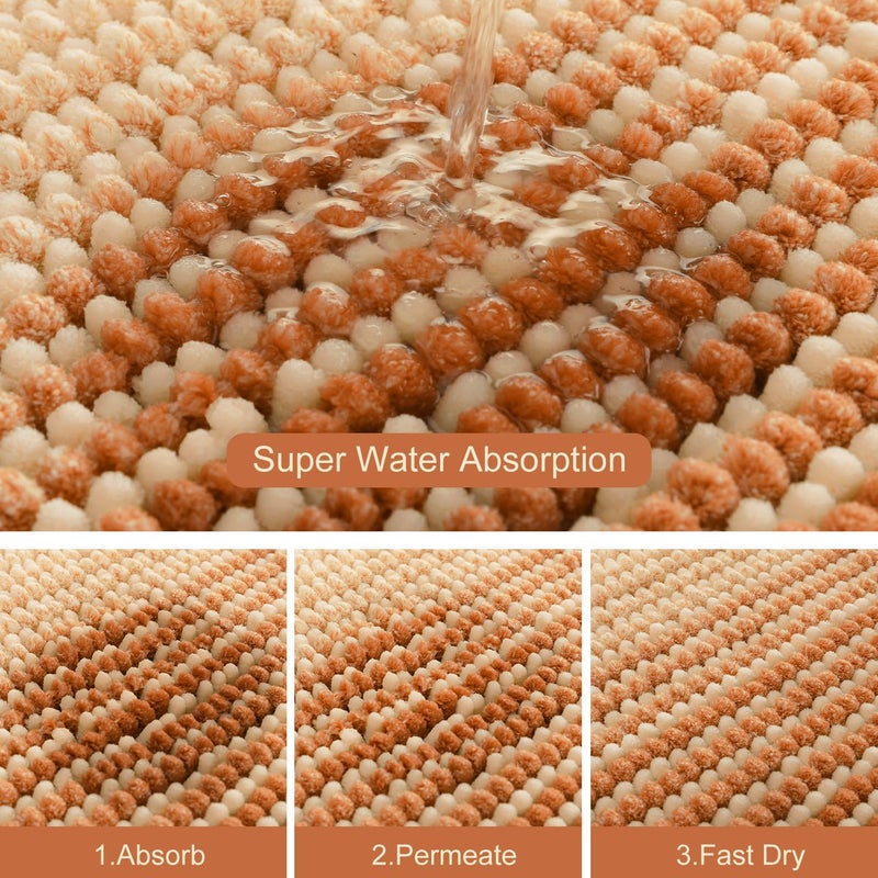 BSICPRO Large Bathroom Rugs  Bath Mat Rug for Bathroom Non Slip 20 x 47 Inches Water Absorbent Chenille Bathroom Floor Mats Machine Washable (Pumpkin Orange and Cream) - Image 2
