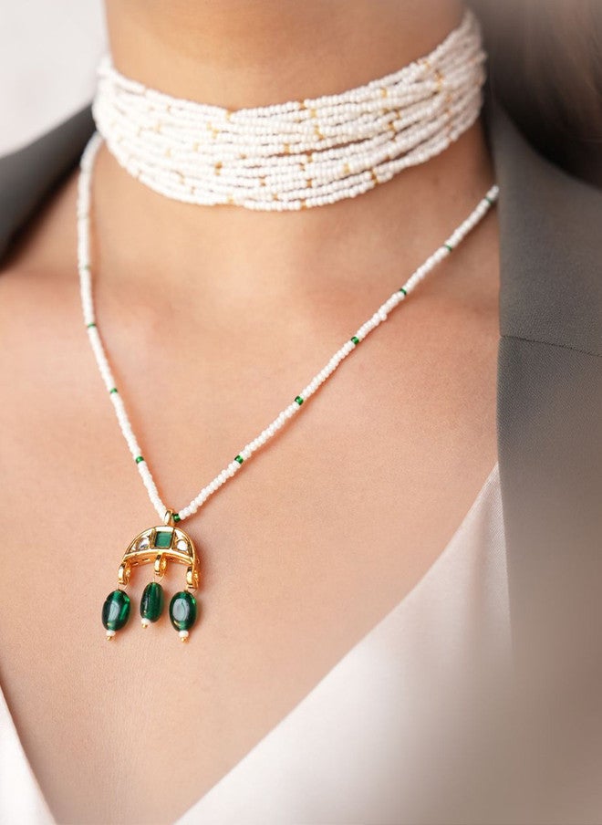 Binnis Wardrobe Stone Studded & Beaded Choker and Crescent Pendant Necklace - Image 5