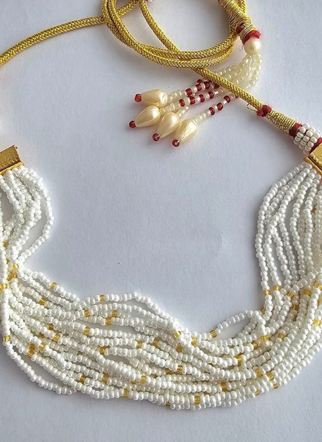 Binnis Wardrobe Stone Studded & Beaded Choker and Crescent Pendant Necklace - Image 4