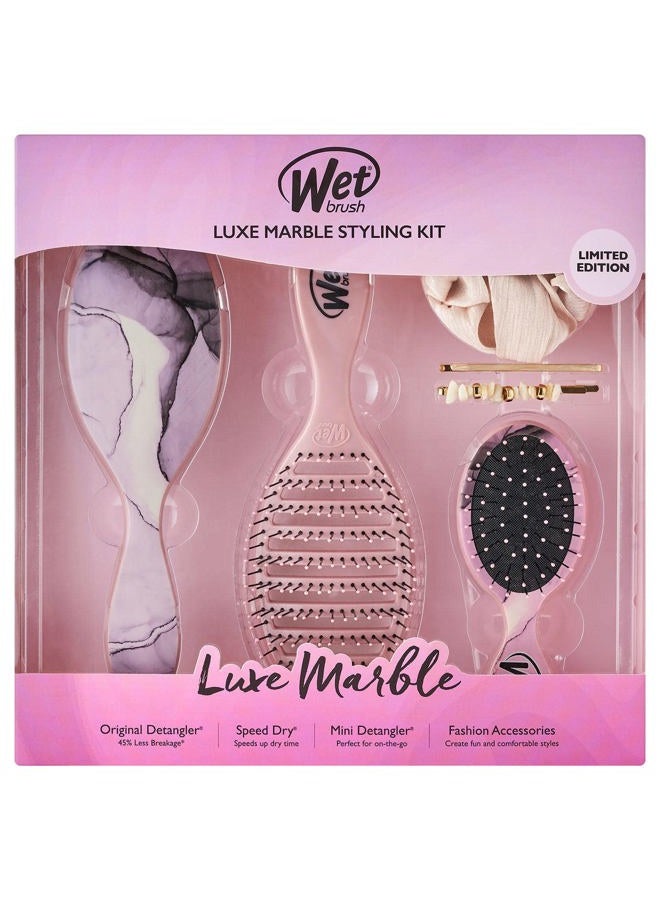 Wet Brush Original Detangling Hair Brush, Luxe Marble 6-Piece Styling Kit - Image 1