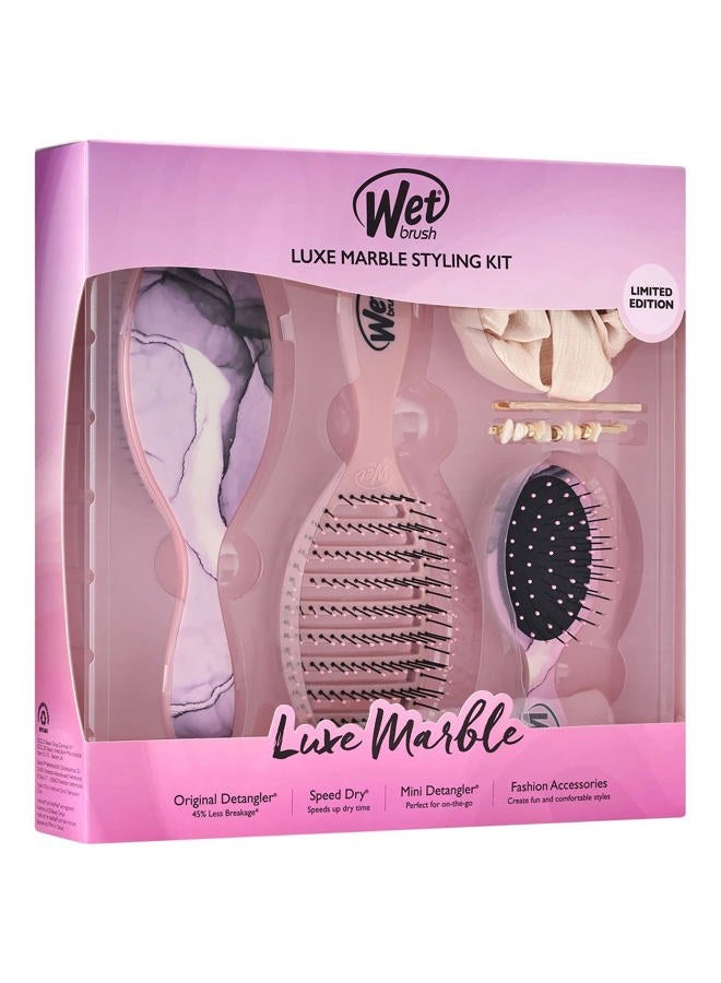 Wet Brush Original Detangling Hair Brush, Luxe Marble 6-Piece Styling Kit - Image 2