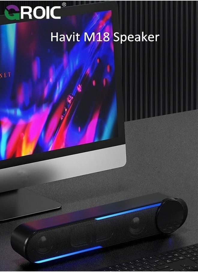 GROIC Wireless Computer Speakers PC Soundbar for Monitor - Clear Sound, Bluetooth Speakers, 3.5mm AUX, Big Volume Control Laptop Tablet Compatible  - Image 2