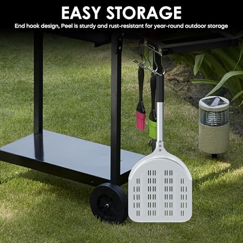 Leightszen Pizza Peel – 12'' Aluminum Perforated Launch Placement Retrieving Peel – Metal Hanging Hook – Lightweight Turning Peel – Non-stick Pizza Paddle – Outdoor Pizza Oven Accessories - Image 5