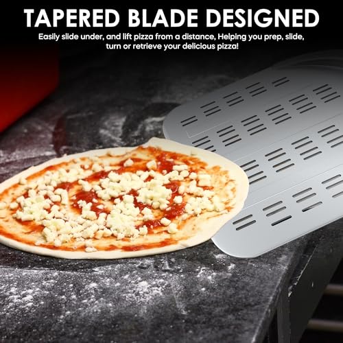 Leightszen Pizza Peel – 12'' Aluminum Perforated Launch Placement Retrieving Peel – Metal Hanging Hook – Lightweight Turning Peel – Non-stick Pizza Paddle – Outdoor Pizza Oven Accessories - Image 2
