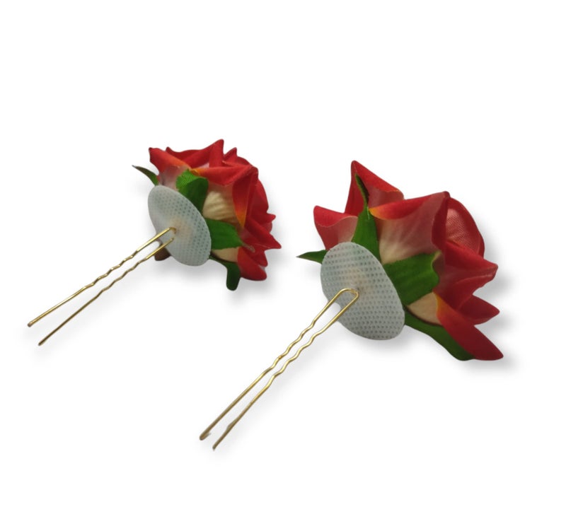 LYF5STAR Handmade Bride Orange Rose Floral Juda Pin For Women| Elegant Rose Wedding Hair Accessories | Traditional Indian Hair Accessories for Women & Girls|Pack Of 2 - Image 3