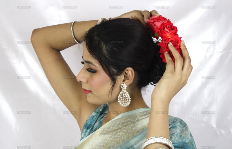 LYF5STAR Handmade Bride Orange Rose Floral Juda Pin For Women| Elegant Rose Wedding Hair Accessories | Traditional Indian Hair Accessories for Women & Girls|Pack Of 2 - Image 5