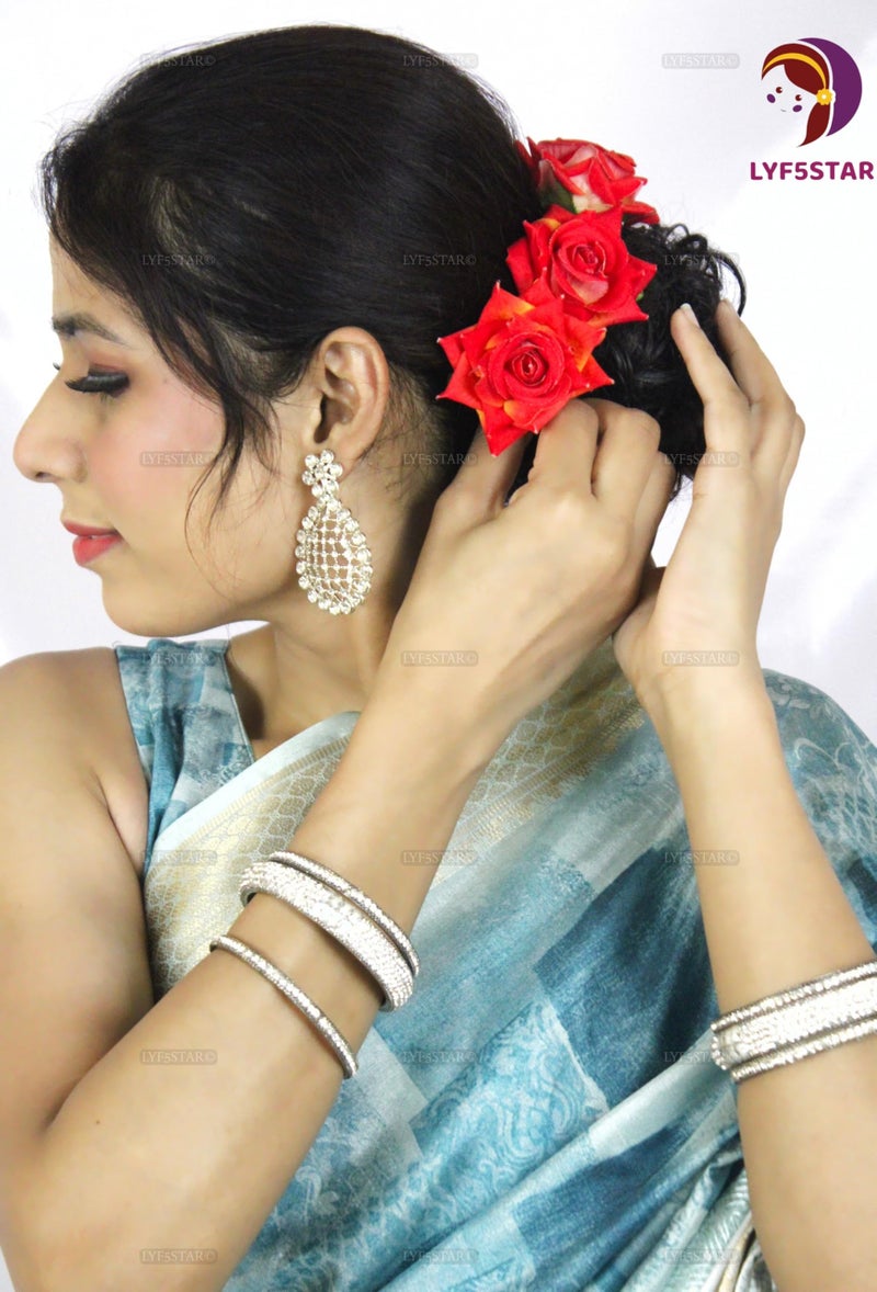 LYF5STAR Handmade Bride Orange Rose Floral Juda Pin For Women| Elegant Rose Wedding Hair Accessories | Traditional Indian Hair Accessories for Women & Girls|Pack Of 2 - Image 4