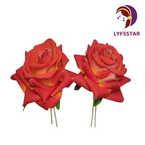 LYF5STAR Handmade Bride Orange Rose Floral Juda Pin For Women| Elegant Rose Wedding Hair Accessories | Traditional Indian Hair Accessories for Women & Girls|Pack Of 2 - Image 2
