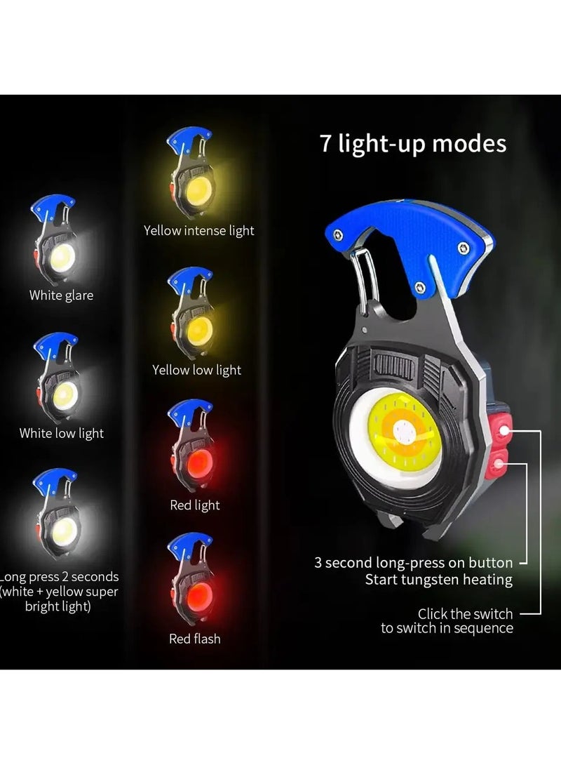 800 Lumens Rechargeable COB Keychain Flashlight - Multifunctional Pocket Light with Magnetic Base Bottle Opener and Emergency Modes for Camping Travel and Repairs | Blue - Image 4