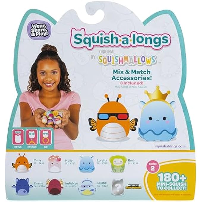 Squish-a-longs by Squishmallows 8 Pack (Style 2- W2) - (8) 1 Mini-Squish with (2) Accessories, (1) Ring, and a Collectors Guide - Collect, Trade, & Play - Image 4
