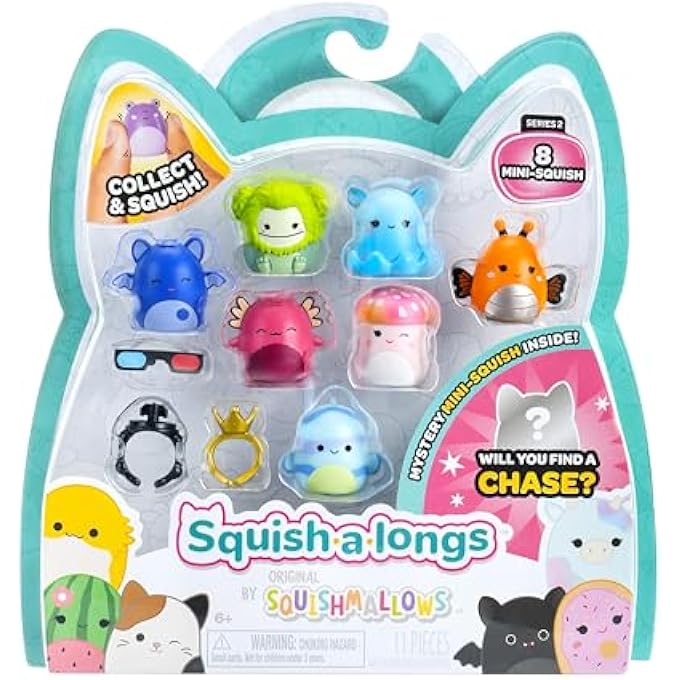 Squish-a-longs by Squishmallows 8 Pack (Style 2- W2) - (8) 1 Mini-Squish with (2) Accessories, (1) Ring, and a Collectors Guide - Collect, Trade, & Play - Image 1