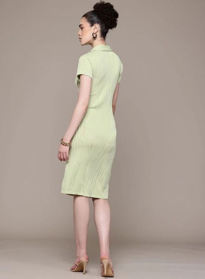 Freehand  Women Regular Fit Textured Polo Neck Short Sleeve Midi Dress for Women | Best Price UAE