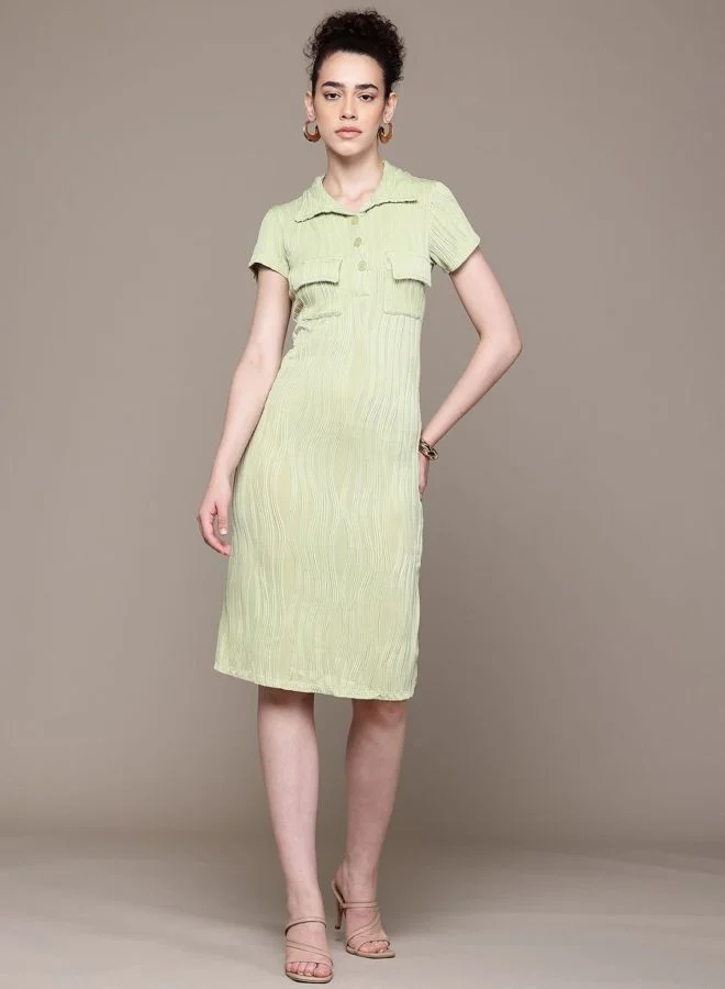 Freehand  Women Regular Fit Textured Polo Neck Short Sleeve Midi Dress for Women | Best Price UAE