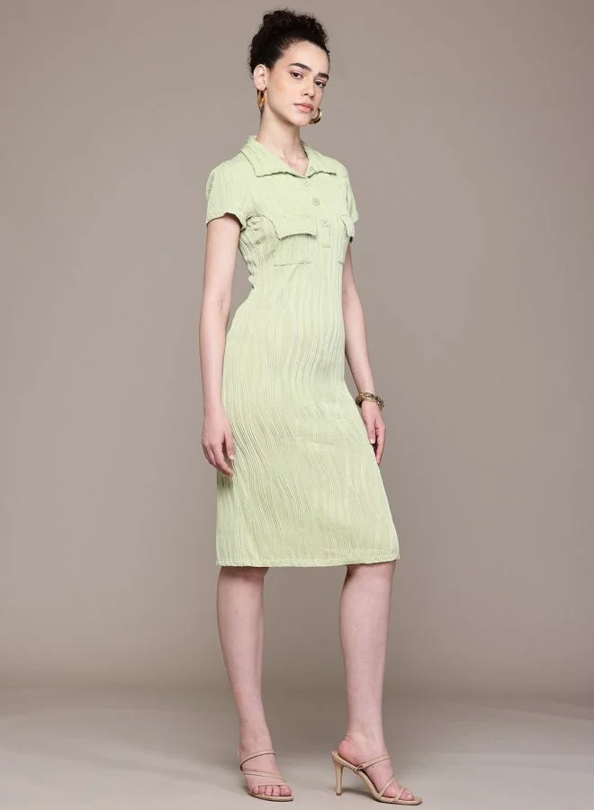 Freehand  Women Regular Fit Textured Polo Neck Short Sleeve Midi Dress for Women | Best Price UAE