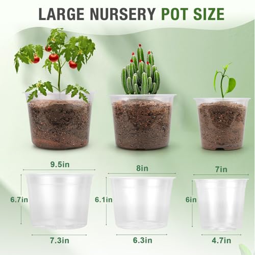 FUOAUYK 7810 Inch Large Clear Nursery Pots with Drainage 9 Pack Plastic Pots for Plants Clear Plant Seedling Pots for Indoor Outdoor Gardening 7 8 10 inch - Image 3