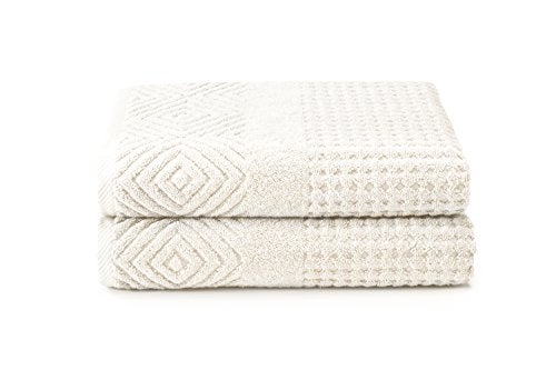 Texere 100 Organic Cotton Diamond Jacquard 700 GSM Luxury Bath Towel Sets  Ultra Soft and Absorbent Hotel and Spa Quality Diamond Cream 2 Bath Towels