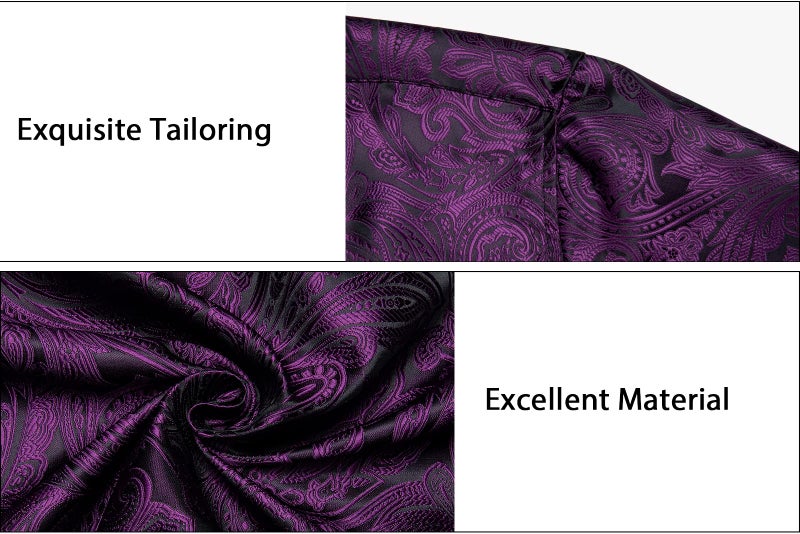 DiBanGu Mens Silk Paisley Dress Shirts,Long Sleeve Button Down Shirt Casual Regular Fit Shirt for Men Wedding Party, Purple and Black, X-Large - Image 4